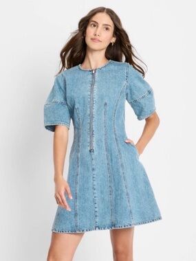 Women's Corset Denim Mini A-Line Dress - Future Collective Medium Wash M